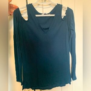 Dex long sleeve blue top with shoulder cut outs medium